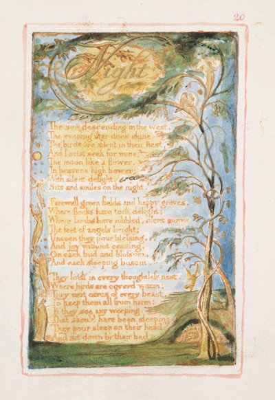 P.125-1950.pt20 Nacht: Platte 20 aus Songs of Innocence and of Experience (Kopie AA) ca. 1815-26 (Radierung, Tinte und Aquarell) von William Blake